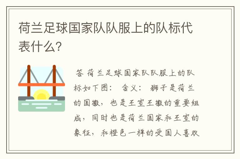 荷兰足球国家队队服上的队标代表什么?