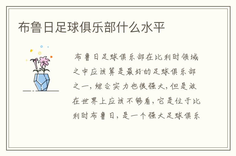 布鲁日足球俱乐部什么水平