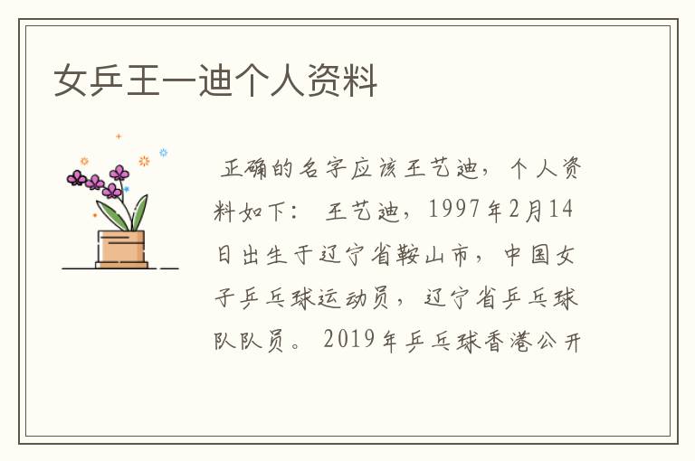 女乒王一迪个人资料