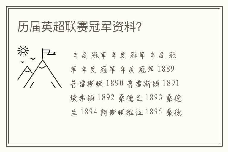 历届英超联赛冠军资料?
