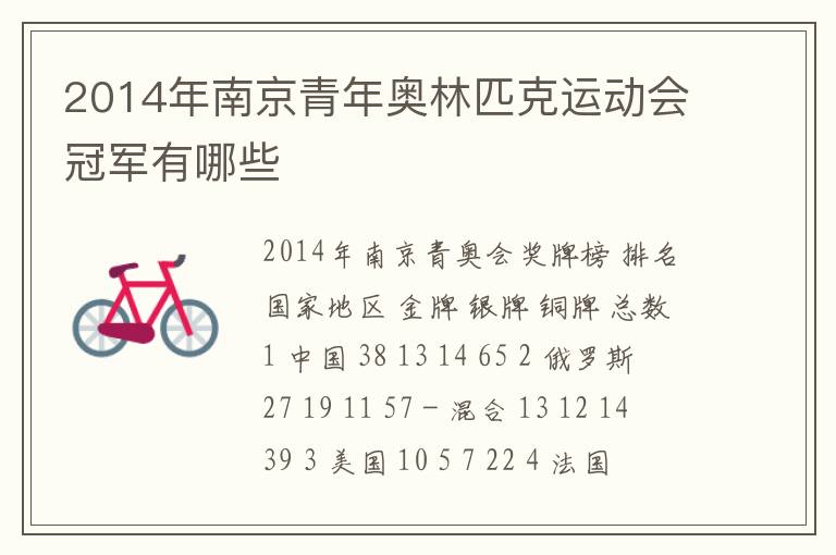 2014年南京青年奥林匹克运动会冠军有哪些