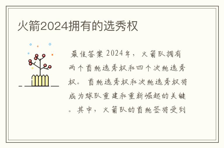 火箭2024拥有的选秀权