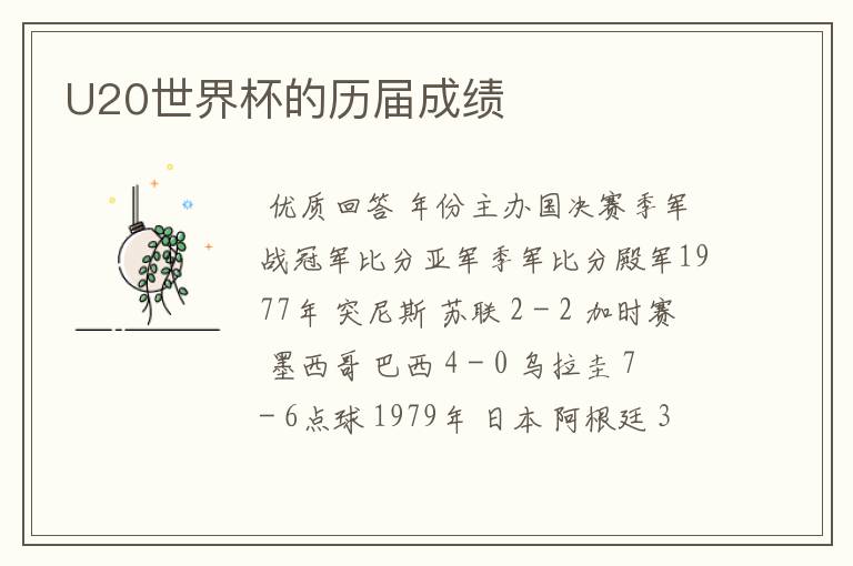 U20世界杯的历届成绩