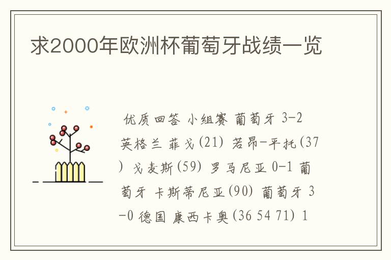 求2000年欧洲杯葡萄牙战绩一览