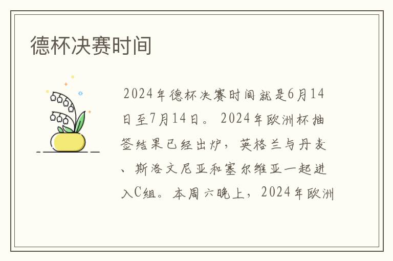 德杯决赛时间