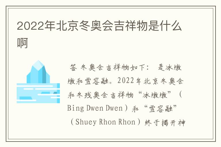 2022年北京冬奥会吉祥物是什么啊