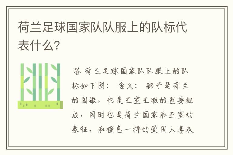 荷兰足球国家队队服上的队标代表什么?