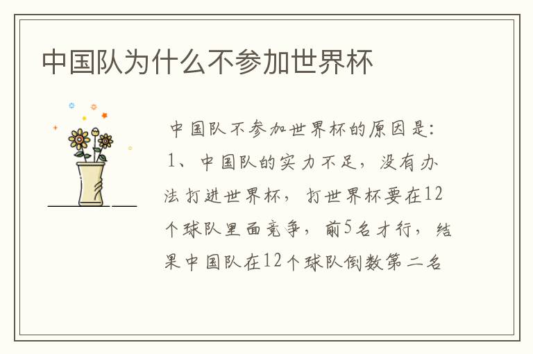 中国队为什么不参加世界杯