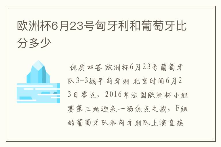 欧洲杯6月23号匈牙利和葡萄牙比分多少