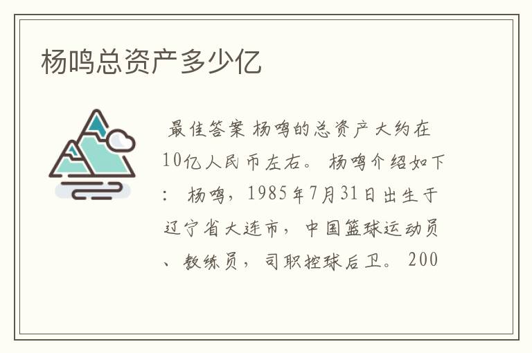 杨鸣总资产多少亿