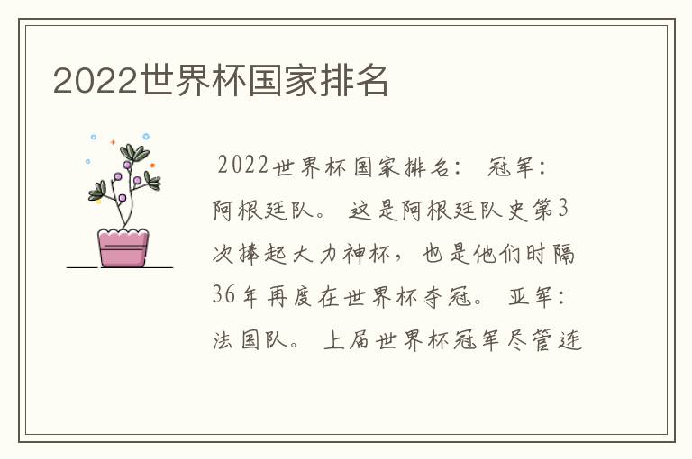 2022世界杯国家排名