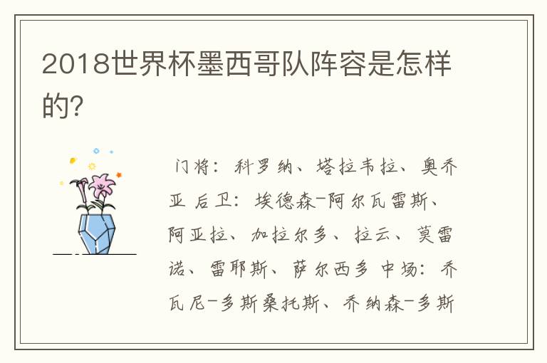2018世界杯墨西哥队阵容是怎样的?