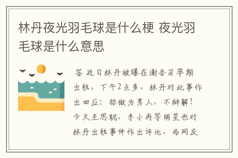 林丹夜光羽毛球是什么梗 夜光羽毛球是什么意思