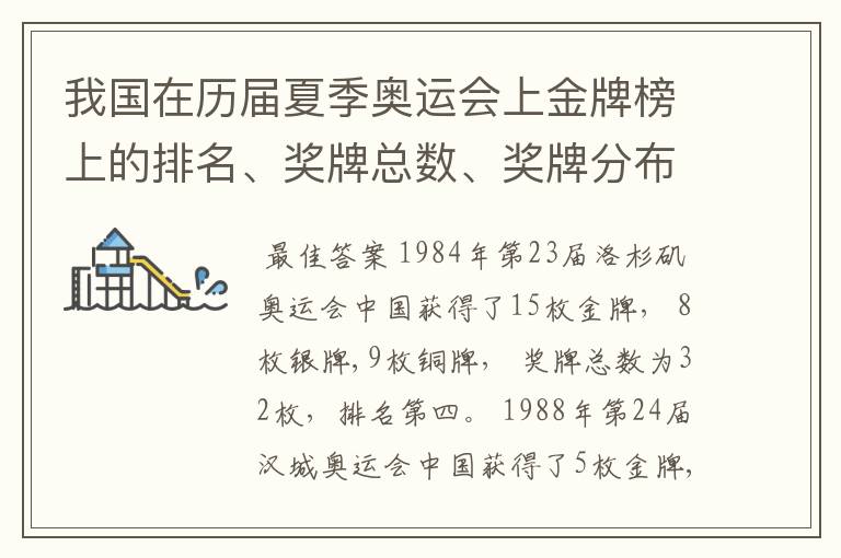 我国在历届夏季奥运会上金牌榜上的排名、奖牌总数、奖牌分布等情况