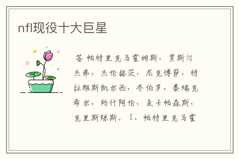 nfl现役十大巨星
