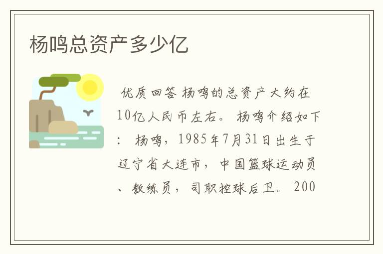 杨鸣总资产多少亿