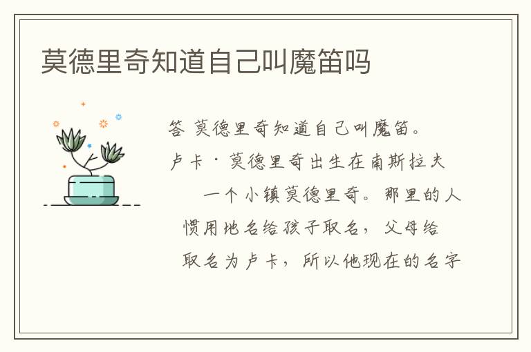 莫德里奇知道自己叫魔笛吗