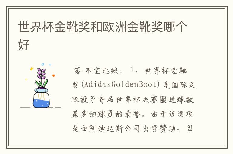 世界杯金靴奖和欧洲金靴奖哪个好