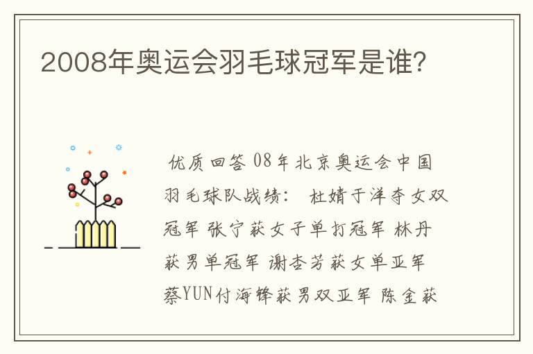 2008年奥运会羽毛球冠军是谁?
