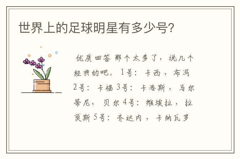 世界上的足球明星有多少号？