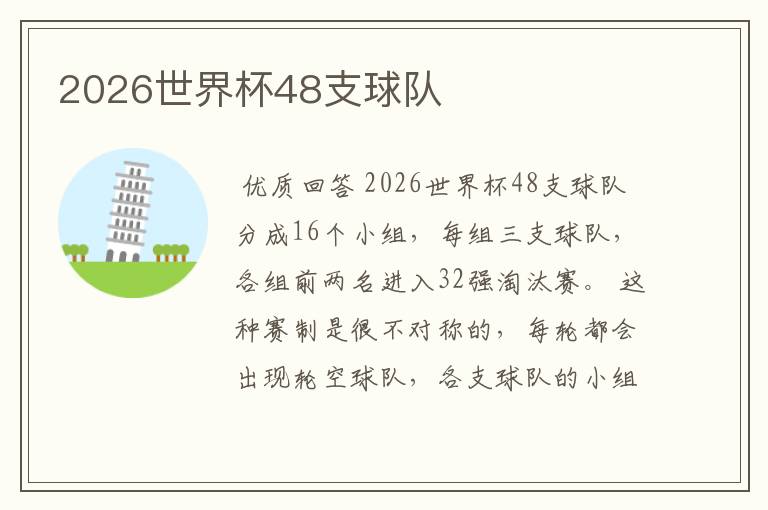 2026世界杯48支球队