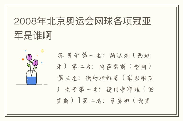 2008年北京奥运会网球各项冠亚军是谁啊
