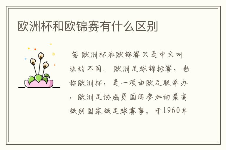 欧洲杯和欧锦赛有什么区别