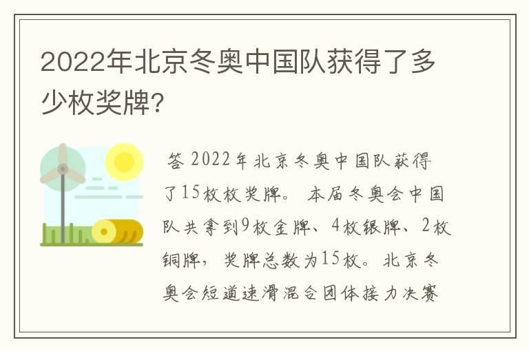 2022年北京冬奥中国队获得了多少枚奖牌?