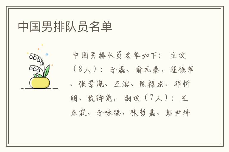 中国男排队员名单