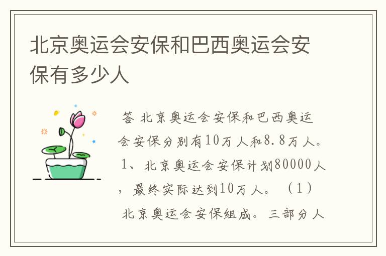 北京奥运会安保和巴西奥运会安保有多少人