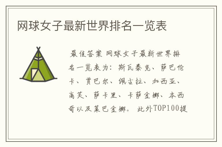 网球女子最新世界排名一览表
