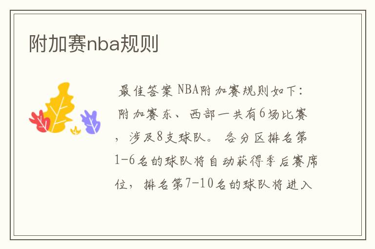 附加赛nba规则