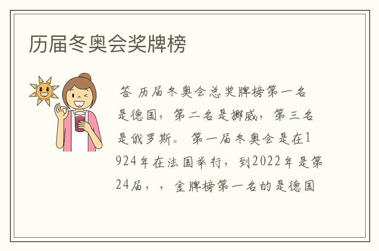 历届冬奥会奖牌榜