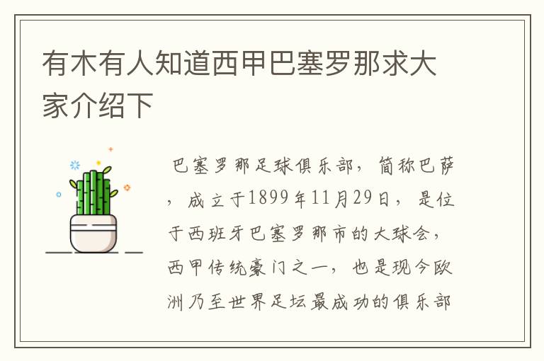 有木有人知道西甲巴塞罗那求大家介绍下