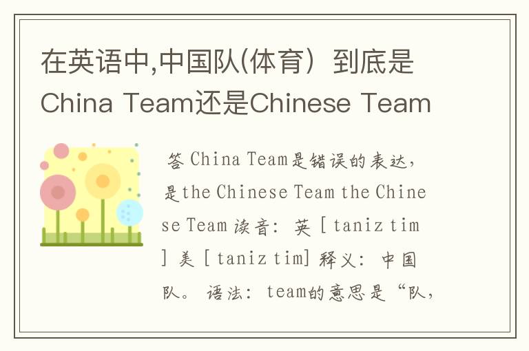 在英语中,中国队(体育)到底是China Team还是Chinese Team