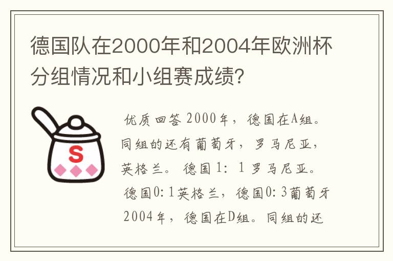 德国队在2000年和2004年欧洲杯分组情况和小组赛成绩?