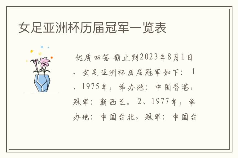 女足亚洲杯历届冠军一览表