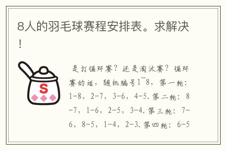 8人的羽毛球赛程安排表。求解决!
