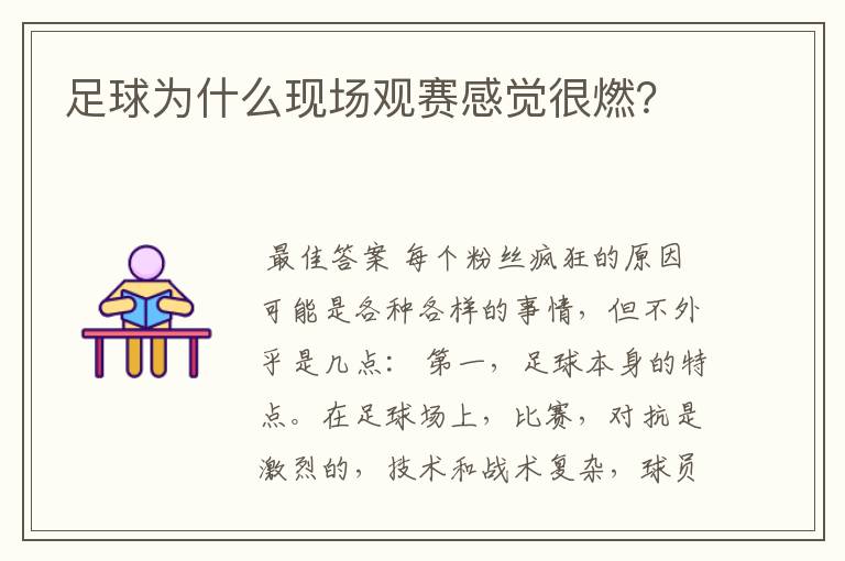 足球为什么现场观赛感觉很燃?