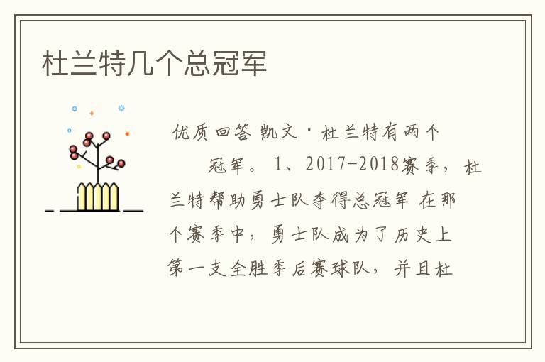 杜兰特几个总冠军