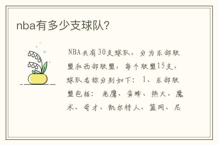 nba有多少支球队?