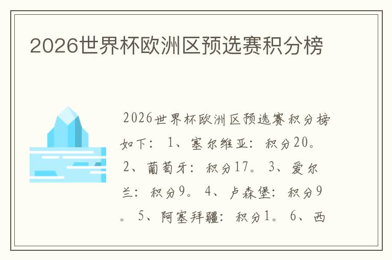 2026世界杯欧洲区预选赛积分榜