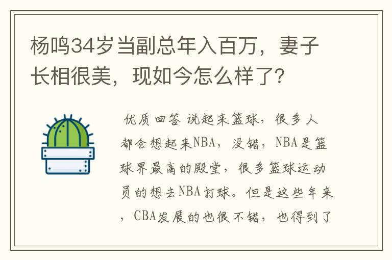 杨鸣34岁当副总年入百万,妻子长相很美,现如今怎么样了?