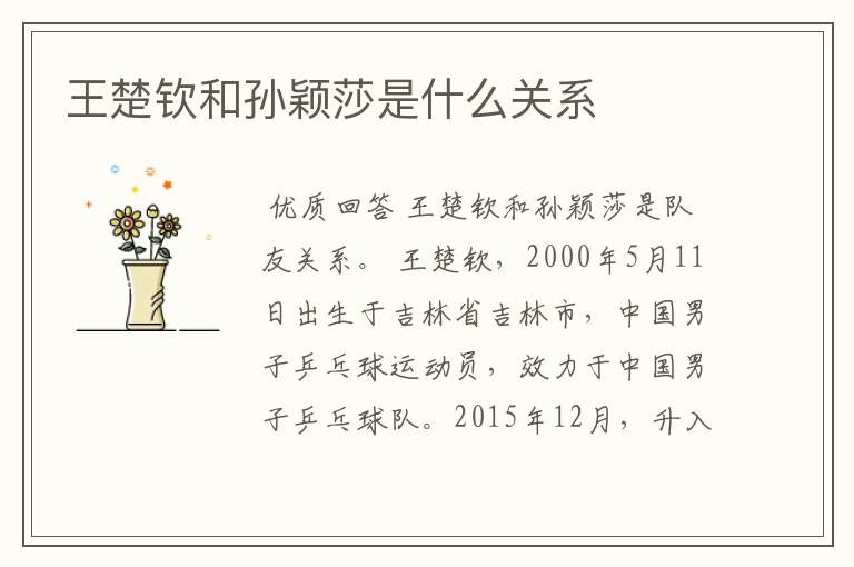 王楚钦和孙颖莎是什么关系