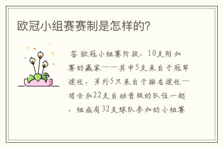 欧冠小组赛赛制是怎样的?