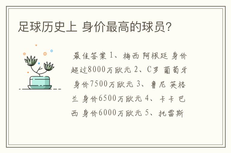 足球历史上 身价最高的球员?