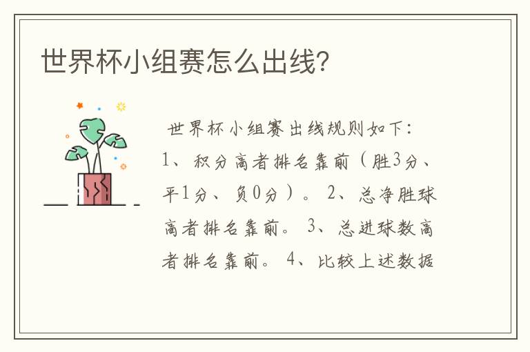 世界杯小组赛怎么出线？