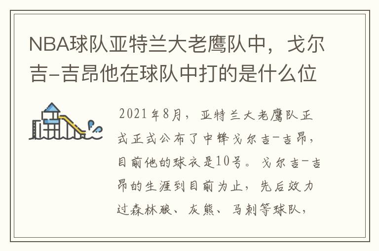 NBA球队亚特兰大老鹰队中,戈尔吉-吉昂他在球队中打的是什么位置?