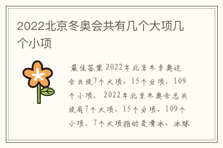 2022北京冬奥会共有几个大项几个小项
