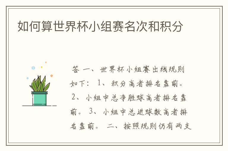 如何算世界杯小组赛名次和积分